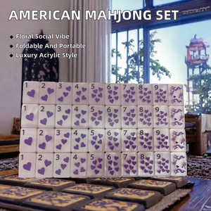 Juego de Mahjong Americano de 4 Capas, 160 Fichas Acrílicas Magenta Verde con Diseño Floral para Entretenimiento Social - Product Image 2