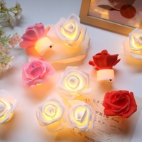 Lampu Lilin LED Bunga Mawar Buatan Tangan, Lilin Tealight Bertenaga Baterai untuk Dekorasi Pesta Pernikahan dan Berkemah di Luar Ruangan