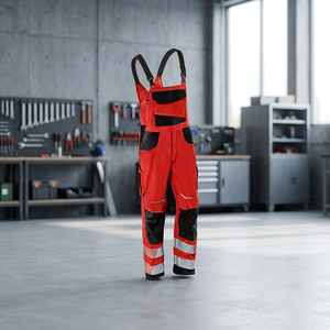Men Red Work Coverall CE Certified Polyester Reflective Safety Needle Detection Adjustable Straps Reinforced Pockets JNA GROUP - Product Image 5