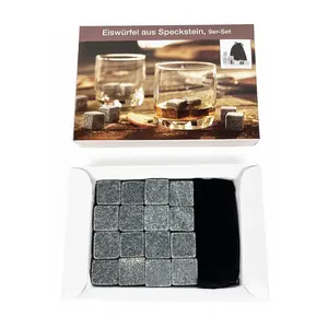 Vendita calda whisky ice stones chilling-stones gift set 9 pezzi natural marble rocks whisky stone con scatola dei colori