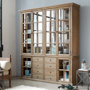 Mobile Vintage in Legno di Quercia Massiccio Stile Fattoria Francese <span class=keywords><strong>con</strong></span> Ante in Vetro, 5+ Cassetti e <span class=keywords><strong>Ripiani</strong></span> Regolabili per Soggiorno o Hotel - Product Image 2