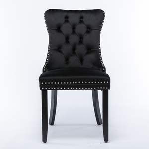 DB Nikki Collection Set of 2 <b>Black</b> Modern Tufted <b>Velvet</b> Dining <b>Chairs</b> with Solid Wood Legs and Nailhead Trim - Product Image 2
