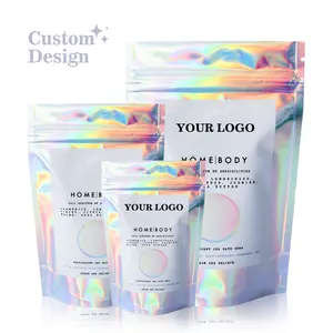 Custom Resealable Aluminum Holograohic Foil Doypack Pouch Stand Up Ziplock Plastic Bag For Dried Food