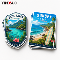 Autocollant découpé sur mesure en PVC imperméable, paysage tropical de coucher de soleil, autocollant en vinyle, paysage naturel, auto-adhésif pour la décoration