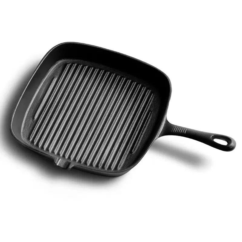 Высококачественная чугунная квадратная сковорода для жарки сковороды, предварительно приправленная чугунная квадратная сковорода для гриля с гребнями