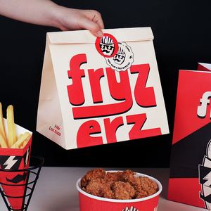 Sacs en papier kraft personnalisés, résistants à la graisse, à fond carré, écologiques, biodégradables, pour la vente à emporter de poulet frit, de hamburgers - Product Image 1