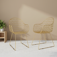 Chaise de salle à manger de luxe en fil métallique doré avec coussin en cuir PU blanc |   Conception de cage ouverte écologique pour salon commercial