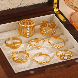 Anello Trendy in Acciaio Inossidabile Placcato Oro per Donne, Stile Semplice con Strass Incastonati, Accessorio Moda Hip Hop Occhio del <span class=keywords><strong>Diavolo</strong></span> - Product Image 2