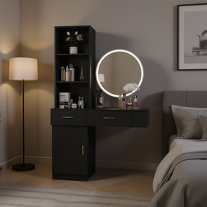 Tocador de maquillaje moderno con espejo iluminado y almacenamiento para muebles de dormitorio - Product Image 2