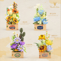 Decool – blocs de construction en forme de fleurs, ensemble de plantes en pot, fleurs artificielles, modèle de bonsaï, décoration de maison, cadeau de bureau