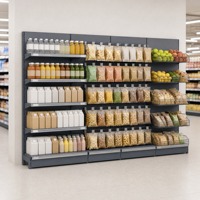Étagère murale modulaire avec étagères, crochets et paniers en fil métallique, 5 niveaux en acier pour supermarché, épicerie