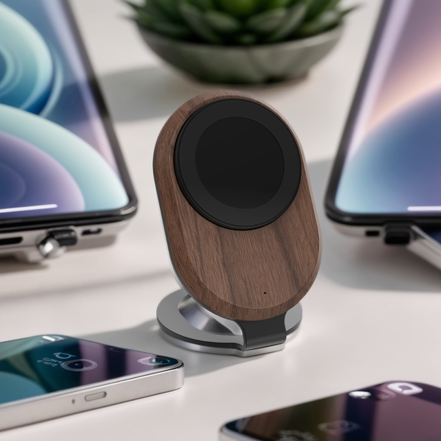 Hot 15W Magnetic Bamboo Wooden Wireless Charger Stand Custom Engraved Logo High Quality Fast Delivery for Mobile Phones