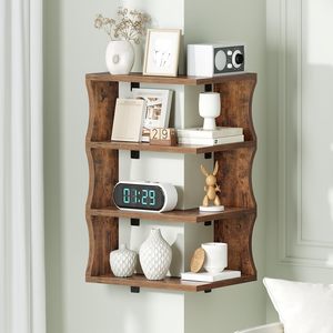 Estante de esquina de madera SENYU de 3 niveles, organizador de almacenamiento flotante con protectores laterales curvos para baño o sala de estar - Product Image 3
