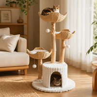 Arbre à chat minimaliste tout-en-un en bois massif, extra-large, multi-niveaux, avec griffoir en sisal et bois naturel, gain de place