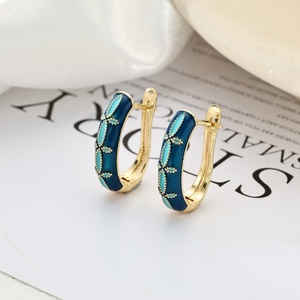 Manufacturer Direct Approval Trendy Zircon <b>Blue</b> Floral Copper Women's <b>Stud</b> <b>Earrings</b> Fashionable Light Luxury Niche Gift - Product Image 1