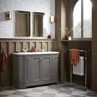 Vanity kamar mandi kustom Modern, panel lengkung dengan cermin wastafel kelas atas meja rias kamar mandi