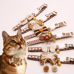 Großhandel Leichtes Breakaway <span class=keywords><strong>Cat</strong></span> <span class=keywords><strong>Collar</strong></span> Bowknot Printing Verstellbares Kätzchen halsband mit Glocke - Product Image 1