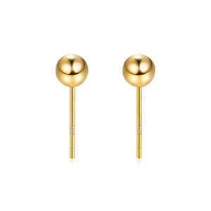 Dinle Gold <b>Bead</b> Stud Earrings 18K Au750 Women's Everyday Wear Simple Elegant Round Ball Shape Geometric Design - Product Image 4