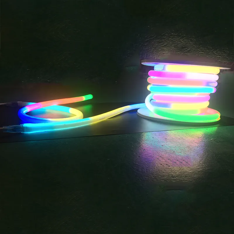 Dynamic RGB 360 Degree Round LED Neon Flex 24 Volt Pixel IP68 Tube Strip light facade lighting outdoor neonflex