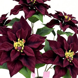 Poinsettia Artificiale Realistica Fatta a Mano, Rossa Vino, Altezza 29 Pollici, Profumata, per Pasqua, Natale, Matrimoni e Giardino, Direttamente dalla Fabbrica - Product Image 4