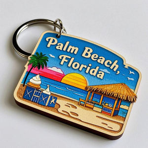 Nieuw Aangekomen Op Maat Gekleurde Geschilderde Gedrukte Florida Vakantie Strandhout Sleutelhanger Reizen Souvenir Decoraties - Product Image 2