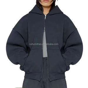 ผู้ผลิตเสื้อฮู้ดดี้แบบมีซิปคู่ หนัก 500 กรัม ทรงครอป โอเวอร์ไซส์ ทรงบ็อกซี่ ผ้าฟลีซ ไม่มีลาย - Product Image 3