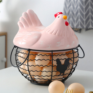 Hen Shape Egg Storage <b>Basket</b> With Handle Kitchen Storage <b>Wire</b> <b>Basket</b> Round Food Container - Product Image 1