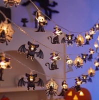 Lampu Tali Surya Gantung Halloween IP65, Lampu Bentuk Labu Hantu Kelelawar Bintang, Dekorasi Halaman Rumah Pesta Liburan Dalam & Luar Ruangan