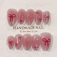 24 faux ongles de haute qualité, style Saint-Valentin, brillants, à poser, réutilisables, faux ongles à marque privée, qualité salon.