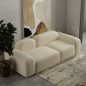 Nordic Minimalist Designer <b>Sofa</b> <b>Cream</b> Fabric Upholstered Semicircular Shape Living Room Furniture - Product Image 2