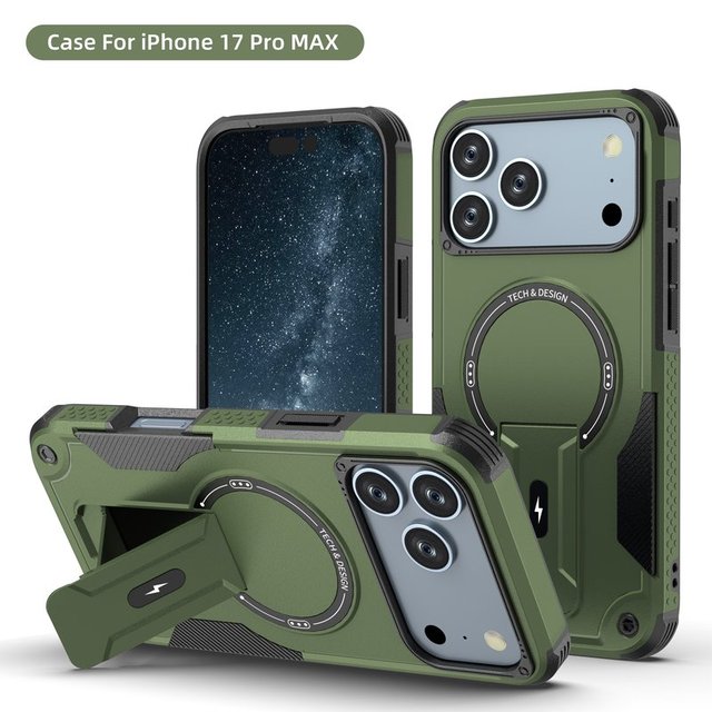 High Quality Shockproof TPU+PC Magnetic Mobile Phone Case for iPhone 17/16/15/14/13/12 Pro Max Fashionable Kickstand Phone Case