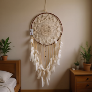 Acchiappasogni Decorativo da Parete 40x120cm con Piume Bianche - Product Image 1