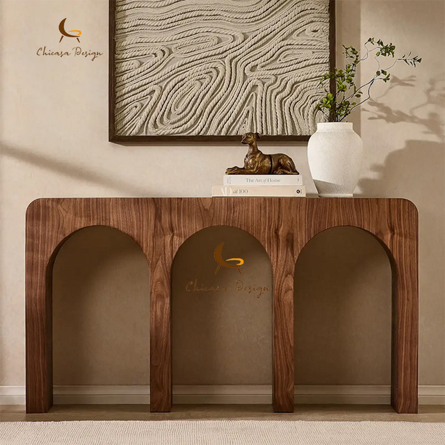Living Room Furniture Wooden Console Retro Luxury Rectangle Travertine Marble Entrance Control Table for Villa Hotel