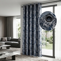 Rideaux occultants jacquard texturés en marbre de luxe DaiRui, bleu marine argenté métallisé, avec œillets, pour salon
