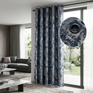 Rideaux occultants jacquard texturés en marbre de luxe DaiRui, bleu marine argenté métallisé, avec œillets, pour salon - Product Image 1