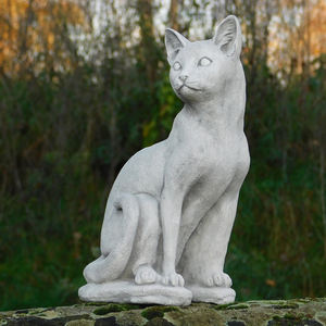 Jardín al aire libre Blanco Natural Mármol gato Estatua Tallada a mano Tamaño real Mármol gato Esculturas - Product Image 1