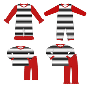 Vestiti abbinati per ragazzi Set corto rosso per la personalizzazione del ragazzino vestito di cotone a righe per bambini - Product Image 6