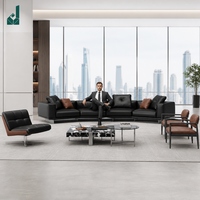 Ensemble de canapés de direction incurvés italiens modernes, en cuir noir de luxe, sectionnel, avec structure métallique, pour bureau de PDG et réception d'entreprise