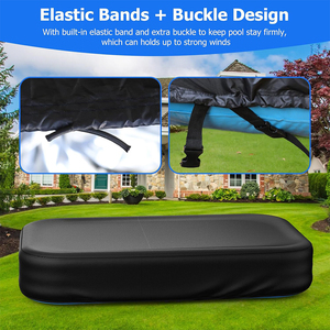 Couverture de piscine rectangulaire gonflable en tissu Oxford Vectus OEM noir, imperméable, laminée PVC, avec bande élastique intégrée et boucle supplémentaire - Product Image 3