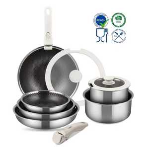 10 cái 304 triply thép không gỉ không dính tổ ong Cookware Set chậu và chảo với có thể tháo rời xử lý loại bỏ xử lý - Product Image 1