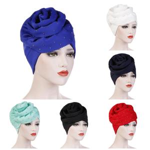 Mode femmes <span class=keywords><strong>Bonnet</strong></span> avec fleur à volants musulman Turban perle perlé<span class=keywords><strong>e</strong></span> perte de cheveux chapeau tête enveloppement Cancer chimio chapeau mode <span class=keywords><strong>Bonnet</strong></span> 50% - Product Image 1