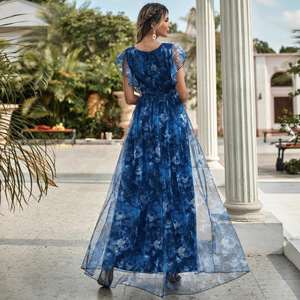 Custom evening <b>dress</b>, <b>thin</b> shoulder <b>straps</b>, V-neck printed tulle ruffled fairy <b>dress</b>, long elegant graduation season skirt - Product Image 5