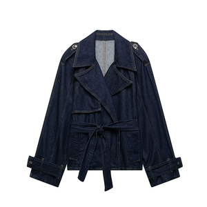 Cappotto <span class=keywords><strong>Trench</strong></span> in Denim Traspirante con Bottoni e Cintura per <span class=keywords><strong>Donna</strong></span> Primavera 2025 Design <span class=keywords><strong>Corto</strong></span> e Ampio Casual - Product Image 1