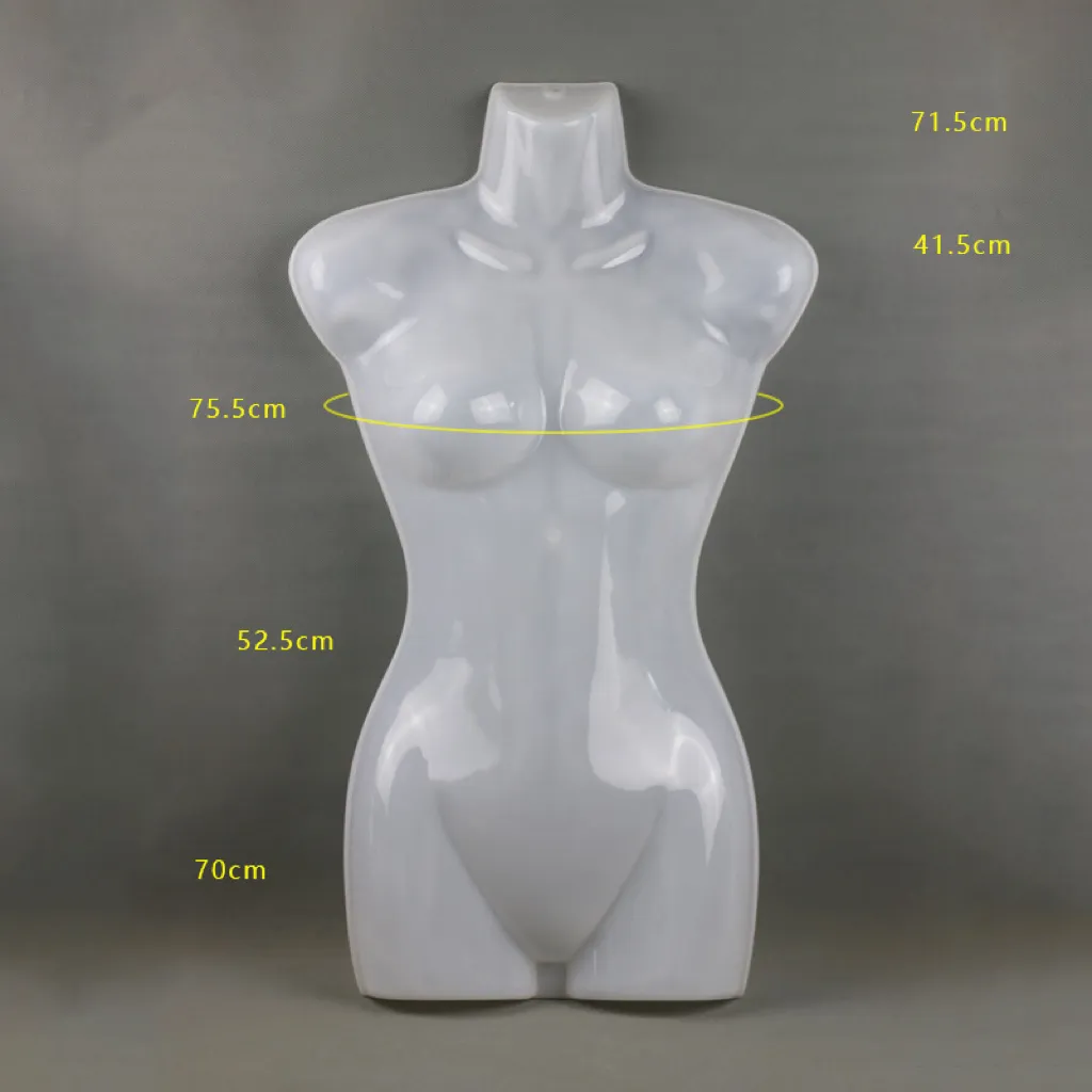 Maniquí de plástico de medio cuerpo femenino blanco para exhibición de prendas de vestir, colgador de ropa y traje de baño para Mujer de Medio cuerpo de plástico