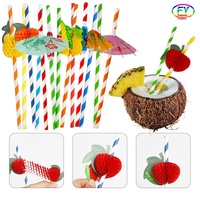 Pailles en papier jetables hawaïennes créatives ananas cocotier flamant rose tube de papier décoratif pour les fêtes de fin d'année