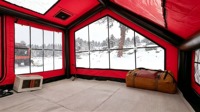Tente de camping gonflable de luxe rouge à 2 chambres, résistante au froid et imperméable, tente chaude d'hiver avec cheminée, tente à air détachable pour salon