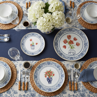 Service de table élégant en porcelaine bleue et blanche de style chinoiserie - Vaisselle romantique pour mariage, ensemble de vaisselle en céramique fine pour la fête nuptiale