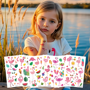 Tatuajes Temporales de flamenco blanco resistente al sudor para niños, animales de dibujos animados, pegatinas de tatuaje corporal de verano - Product Image 1