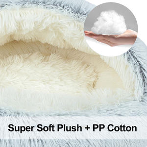 Indoor-Haustierhaus aus massivem Faserstoff, abnehmbares, waschbares Haustier-Donut-Plüschkissen, rundes Hunde- und Katzenhöhlenbett mit Kapuzenabdeckung - Product Image 3