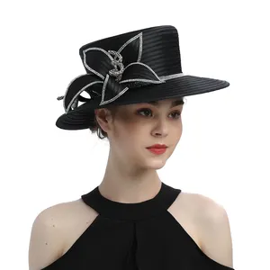 Vendita calda cappelli da chiesa partito Fascinator Kentucky Derby cappelli banchetto panno di raso fiore cappelli da sole per le donne matrimonio